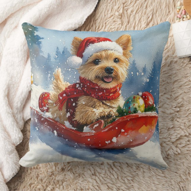 Chesapeake Bay Terrier Dog in Sledge Christmas Cushion (Blanket)