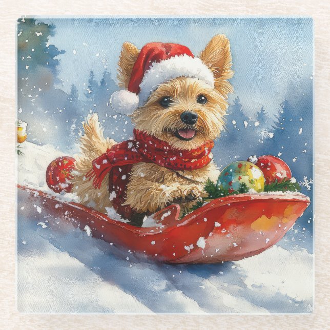 Chesapeake Bay Terrier Dog in Sledge Christmas Glass Coaster (Front)