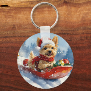 Chesapeake Bay Terrier Dog in Sledge Christmas Key Ring