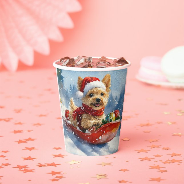 Chesapeake Bay Terrier Dog in Sledge Christmas Paper Cups (Insitu)