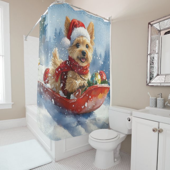 Chesapeake Bay Terrier Dog in Sledge Christmas Shower Curtain (In Situ)
