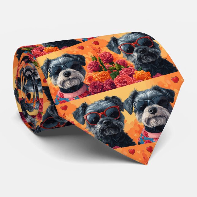 Chesapeake Bay Terrier Heart Roses Valentine's Day Tie (Rolled)