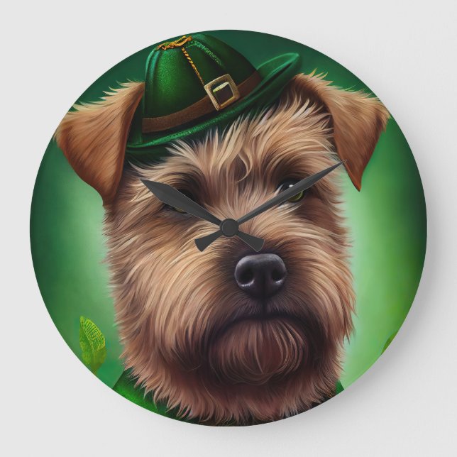 Chesapeake Bay Terrier in St. Patrick's Day Dress Large Clock (Front)