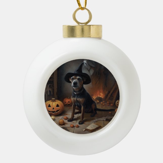 Chesapeake Bay Terrier Pumpkins Halloween Scary  Ceramic Ball Christmas Ornament (Front)