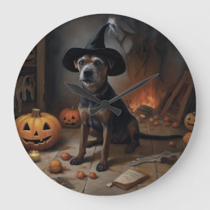 Chesapeake Bay Terrier Pumpkins Halloween Scary  Large Clock