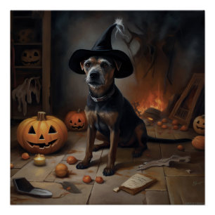 Chesapeake Bay Terrier Pumpkins Halloween Scary  Poster