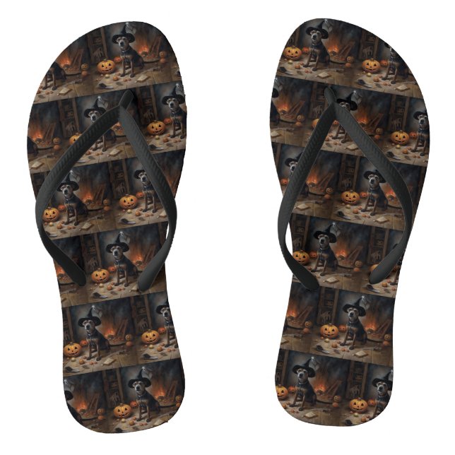 Chesapeake Bay Terrier Pumpkins Halloween Scary  Thongs (Footbed)