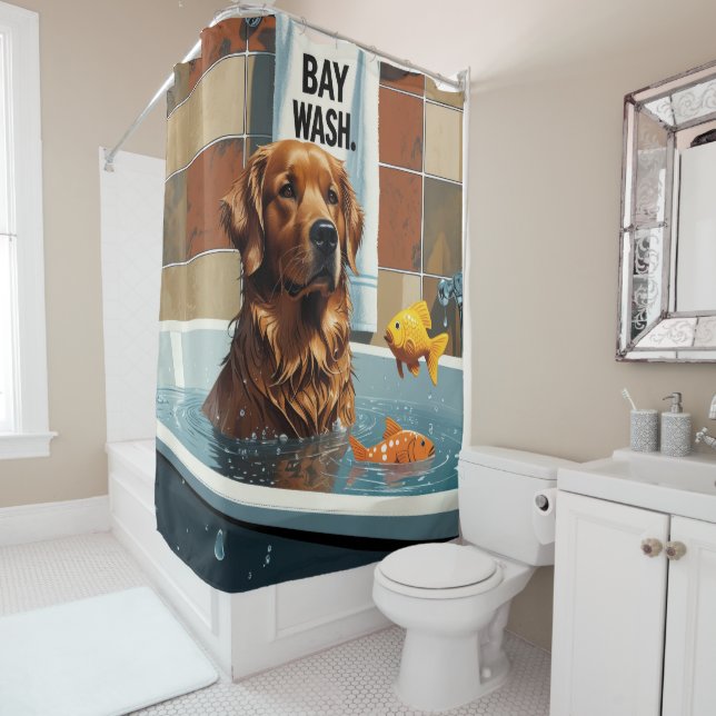 Chesapeake Bay Terrier Sloppy Sleepy Cute Funny Shower Curtain (In Situ)