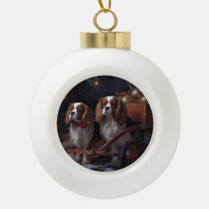 Chesapeake Bay Terrier Snowy Sleigh Christmas Ceramic Ball Christmas Ornament