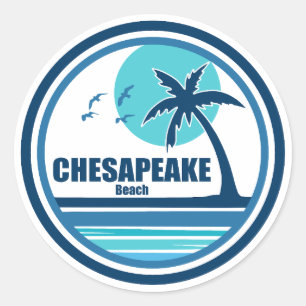 Chesapeake Beach Maryland Palm Tree Birds Classic Round Sticker