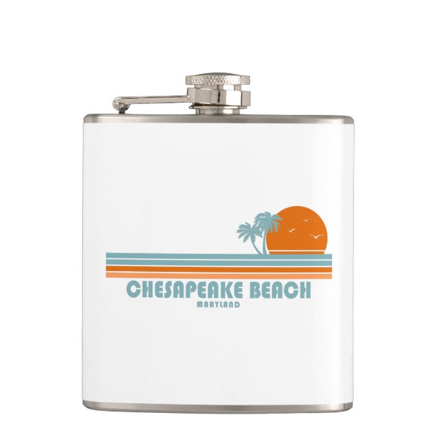 Chesapeake Beach Maryland Sun Palm Trees Hip Flask (Front)