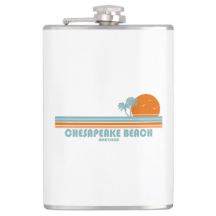 Chesapeake Beach Maryland Sun Palm Trees Hip Flask