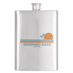 Chesapeake Beach Maryland Sun Palm Trees Hip Flask