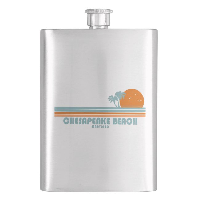 Chesapeake Beach Maryland Sun Palm Trees Hip Flask (Front)