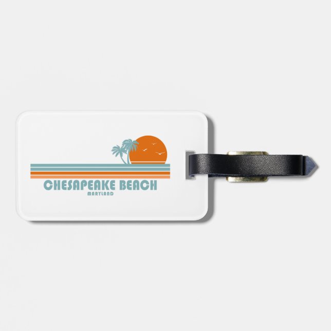 Chesapeake Beach Maryland Sun Palm Trees Luggage Tag (Back Horizontal)