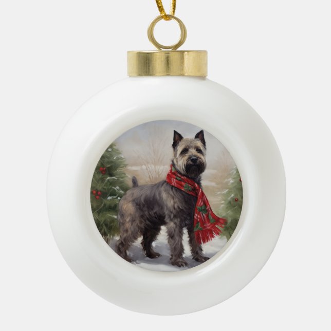 Chesapeake Dog in Snow Christmas Ceramic Ball Christmas Ornament (Front)