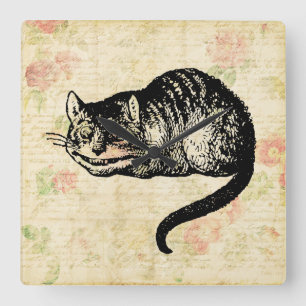 Cheshire Cat Alice in Wonderland Art Illustration Square Wall Clock