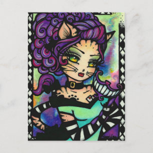 Cheshire Cat Alice Smoke Fairy Fantasy Art Girl Postcard