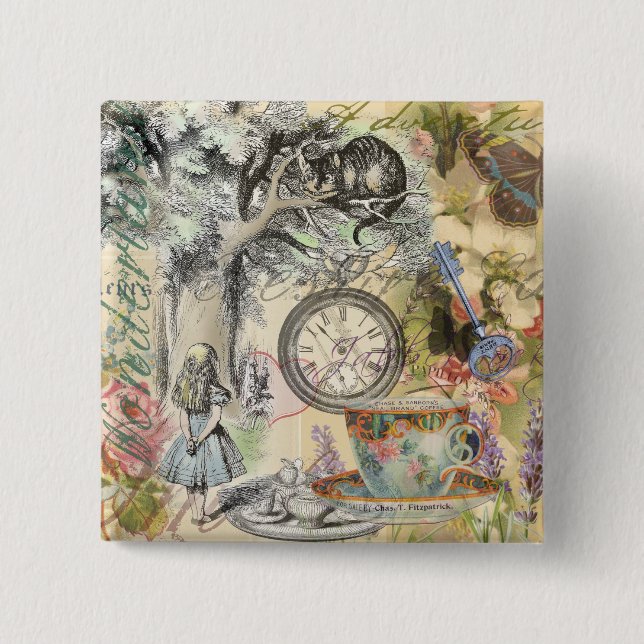 Cheshire Cat Alice Wonderland Classic 15 Cm Square Badge (Front)