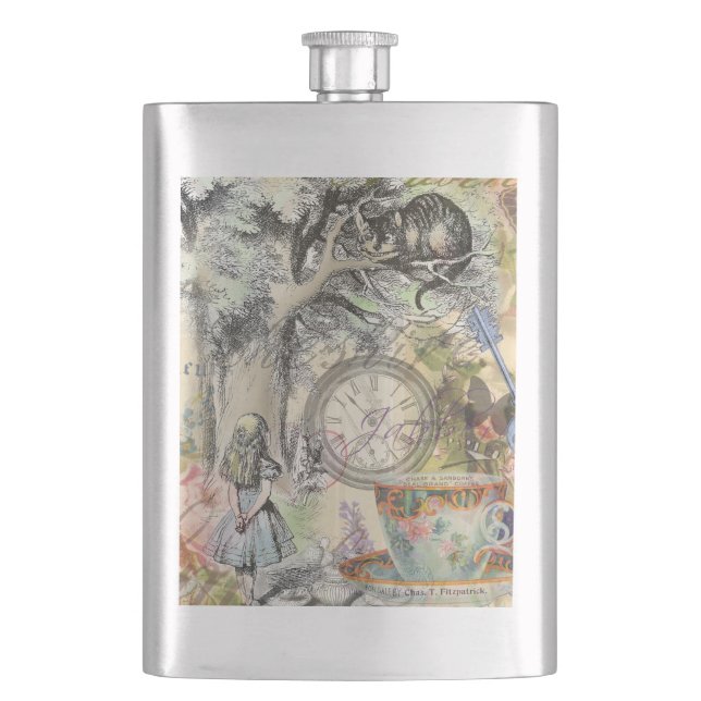 Cheshire Cat Alice Wonderland Classic Hip Flask (Front)
