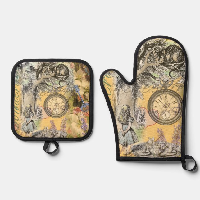 Cheshire Cat Alice Wonderland Classic Oven Mitt & Pot Holder Set (Front)