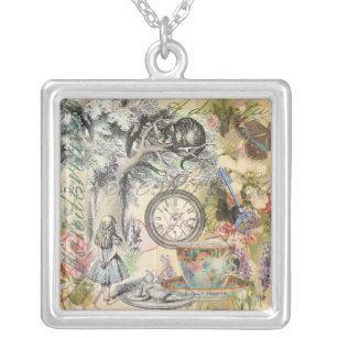 Cheshire Cat Alice Wonderland Classic Silver Plated Necklace