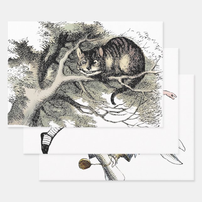 Cheshire Cat Alice Wonderland Classic Wrapping Paper Sheet (Set)