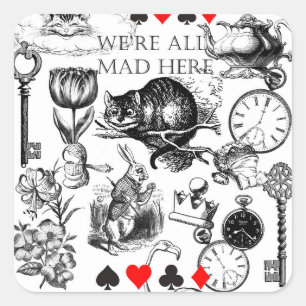 cheshire cat classic alice in wonderland art square sticker