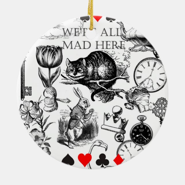 Cheshire Cat classic alice in wonderland mad Ceramic Ornament (Back)