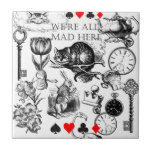 Cheshire Cat classic alice in wonderland mad Ceramic Tile<br><div class="desc">The Cheshire cat is one of the most endearing and memorable of the Alice in Wonderland characters. This collage of Alice features the Cheshire cat,  wonderland creatures,  and we're all mad here!</div>