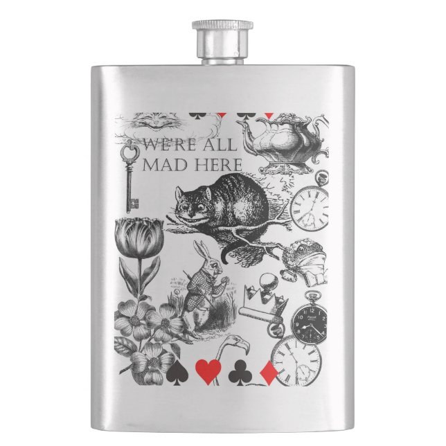 Cheshire Cat classic alice in wonderland mad Hip Flask (Front)
