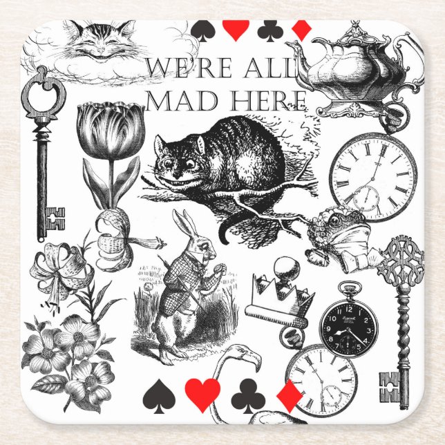 Cheshire Cat classic alice in wonderland mad Square Paper Coaster (Front)