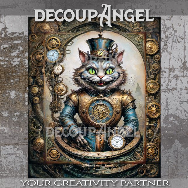 Cheshire Cat in Steampunk Wonderland Decoupage Tissue Paper (Creator Uploaded)