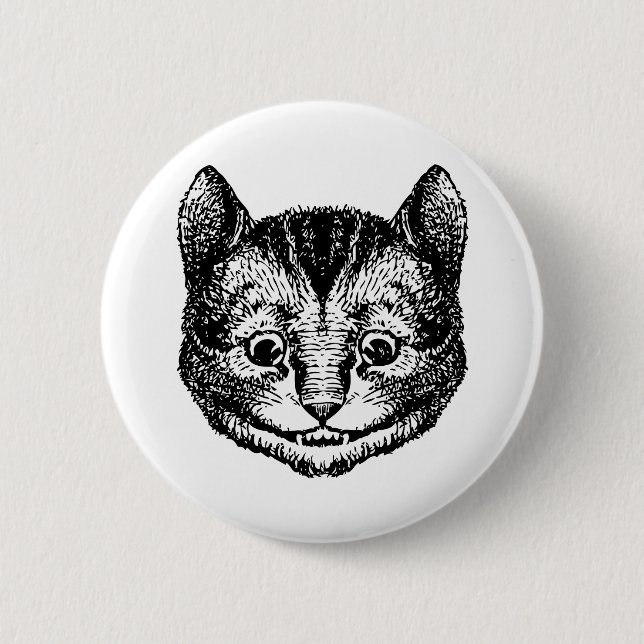 Cheshire Cat Inked Black 6 Cm Round Badge (Front)