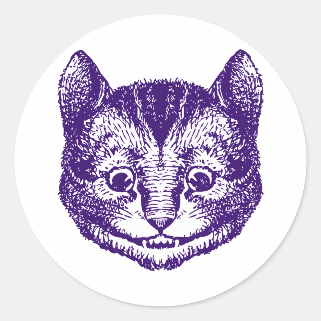 Cheshire Cat Inked Purple Classic Round Sticker (Front)