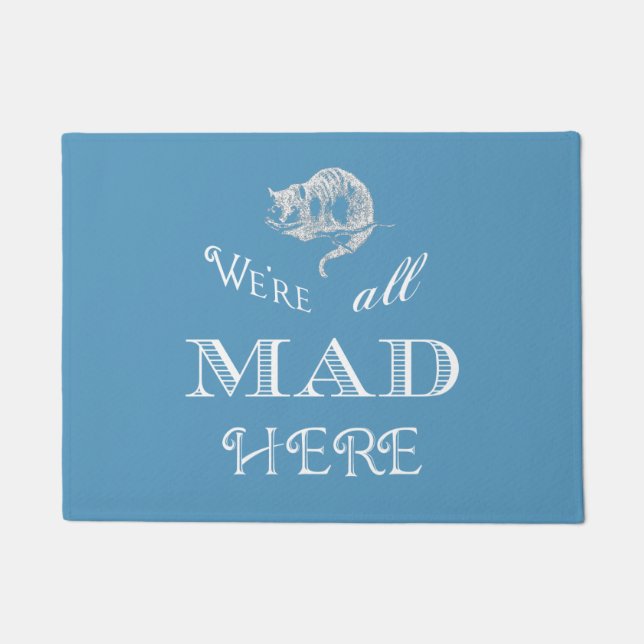 Cheshire Cat Mad Alice Blue Doormat (Front)