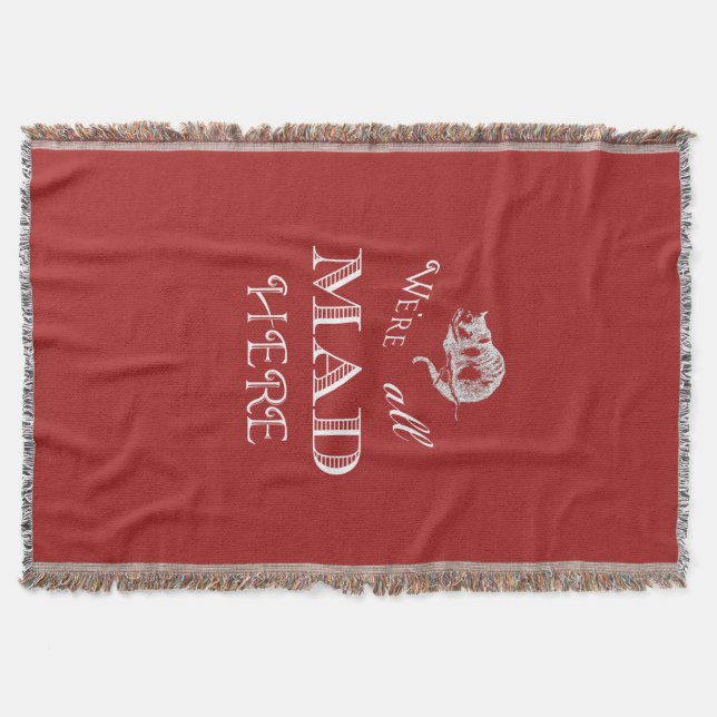Cheshire Cat Mad Red Throw Blanket (Front)