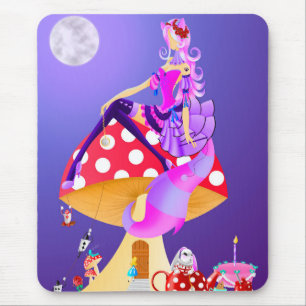 Cheshire Cat on mushroom wonderland  Mouse Pad