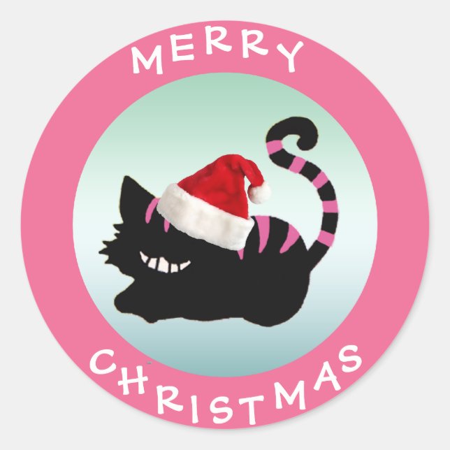 Cheshire Cat Pink Christmas Stickers (Front)