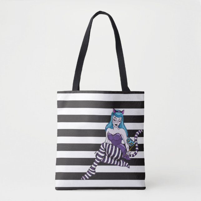 Cheshire Cat stripes reusable tote black stripe (Front)