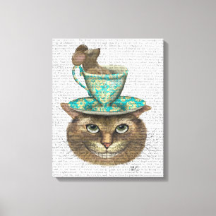 Cheshire Cat with Cup on Head Canvas Print