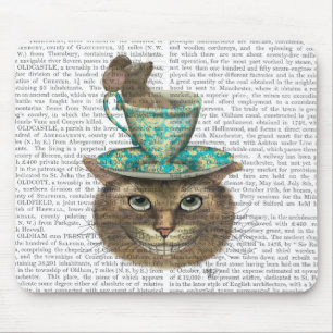 Cheshire Cat with Cup on Head Mouse Pad