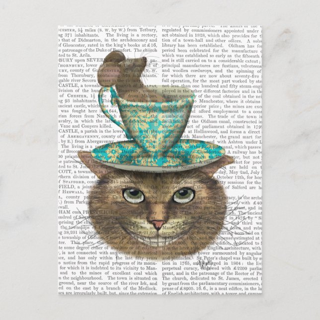 Cheshire Cat with Cup on Head Postcard (Front)