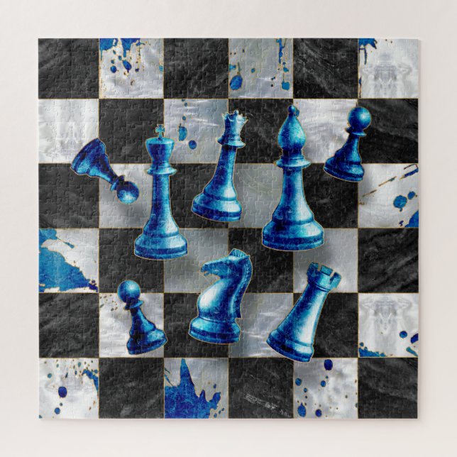 Chess Abstract Art - Blue Marble Jigsaw Puzzle (Vertical)