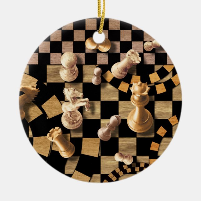 Chess Abstract Art - wooden textures Ceramic Ornament (Front)