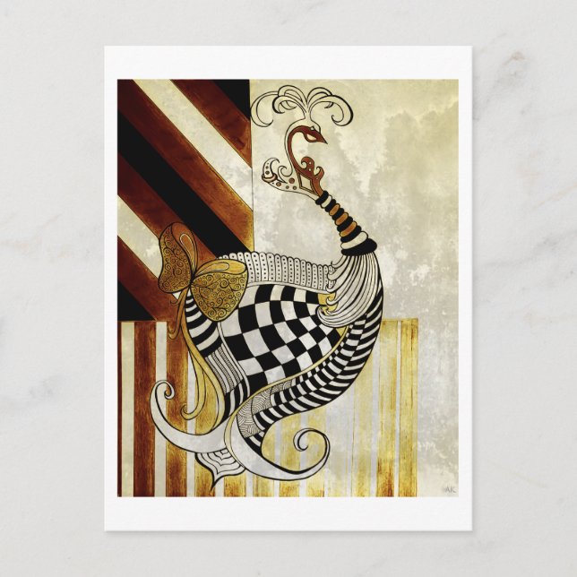 Chess and Bow VINTAGE Rustic peacock illustration Postcard (Front)