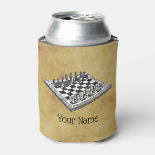 Chess and Chess Board Vintage WBG Distressed Can Cooler