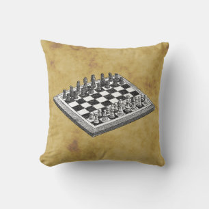 Chess and Chess Board Vintage WBG Distressed Cushion