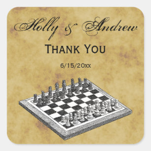 Chess and Chess Board Vintage WBG Distressed Square Sticker