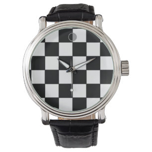 chess b&w pattern hour watch